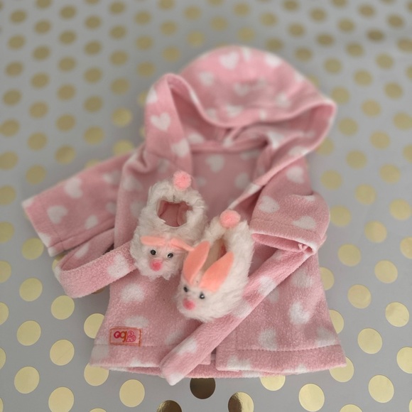 Pink Polka Dot doll Toy Robe and Slippers Set - Picture 2 of 2
